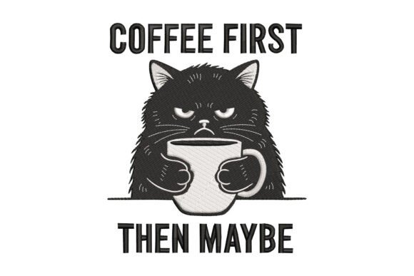 Cat Coffee Lover: A Seasonal Embroidery Design with Heart