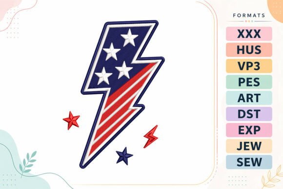 Lightning Bolt 4th of July Embroidery Design