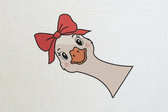 Peeking Duck with Red Hair Bow: A Seasonal Embroidery Gem