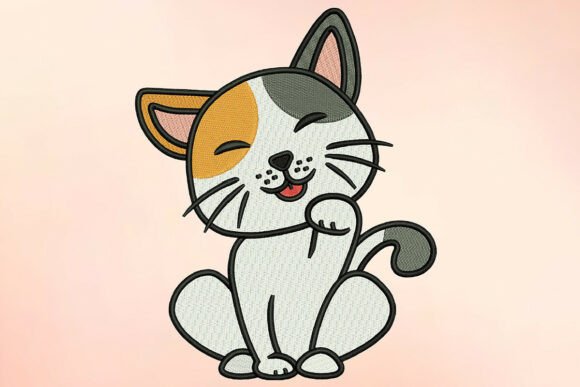 Playful Paw Licking Cat: A Seasonal Embroidery Gem