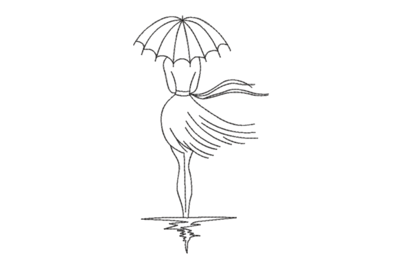 Windy Umbrella Girl – Line Art: A Charming Addition to Your Embroidery Collection